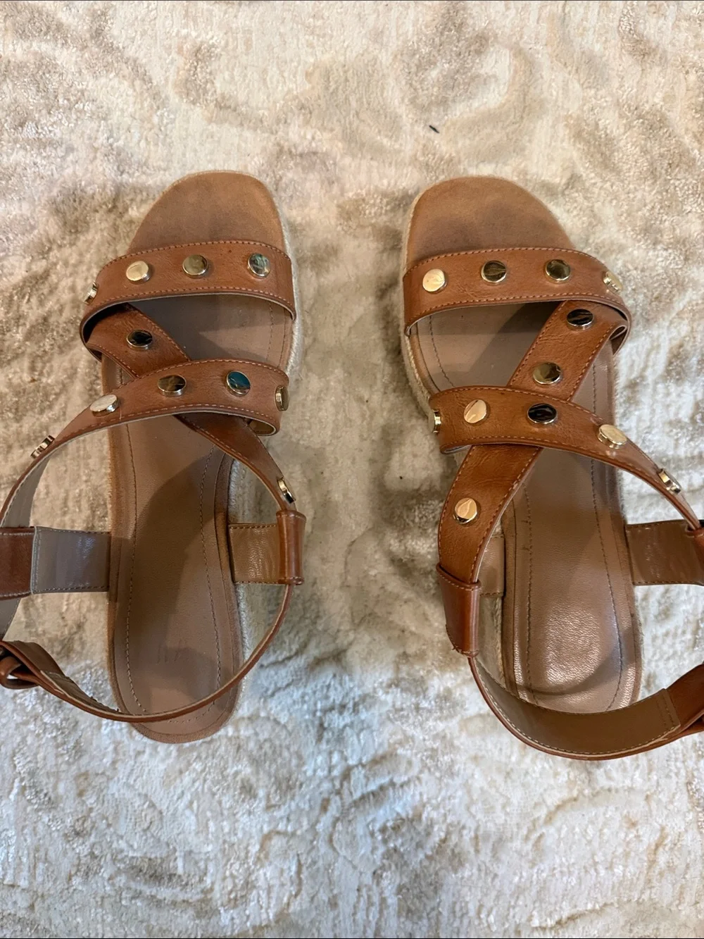 Women's Tan Studded Espadrille Wedge Sandals